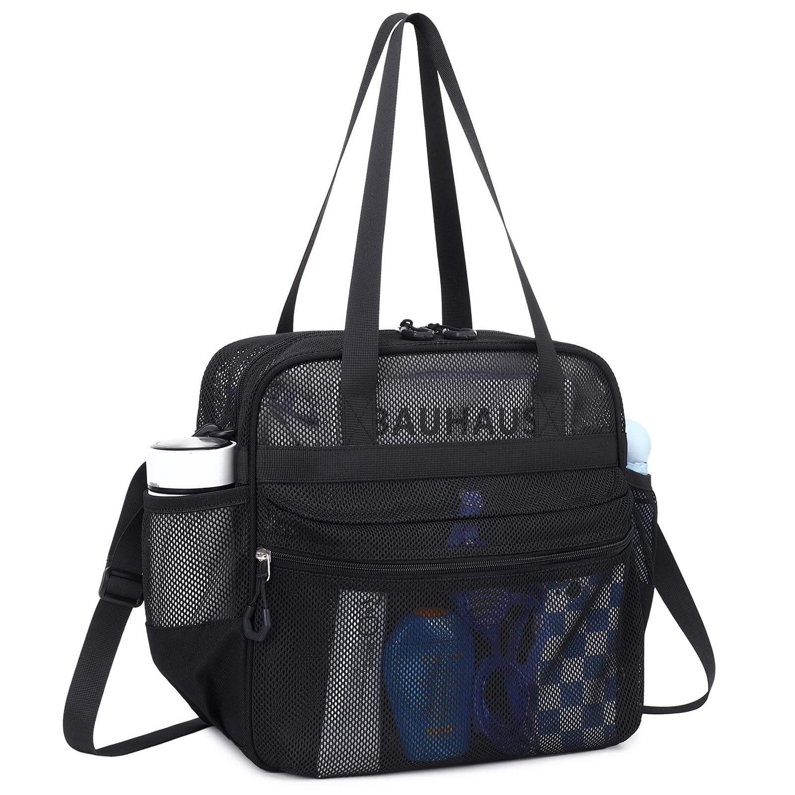 MOONBABY Mesh Beach Tote Bag for Stadium Events 12x6x12 Net Purse Bag for Women with Detachable Long Strap for Work, Sports