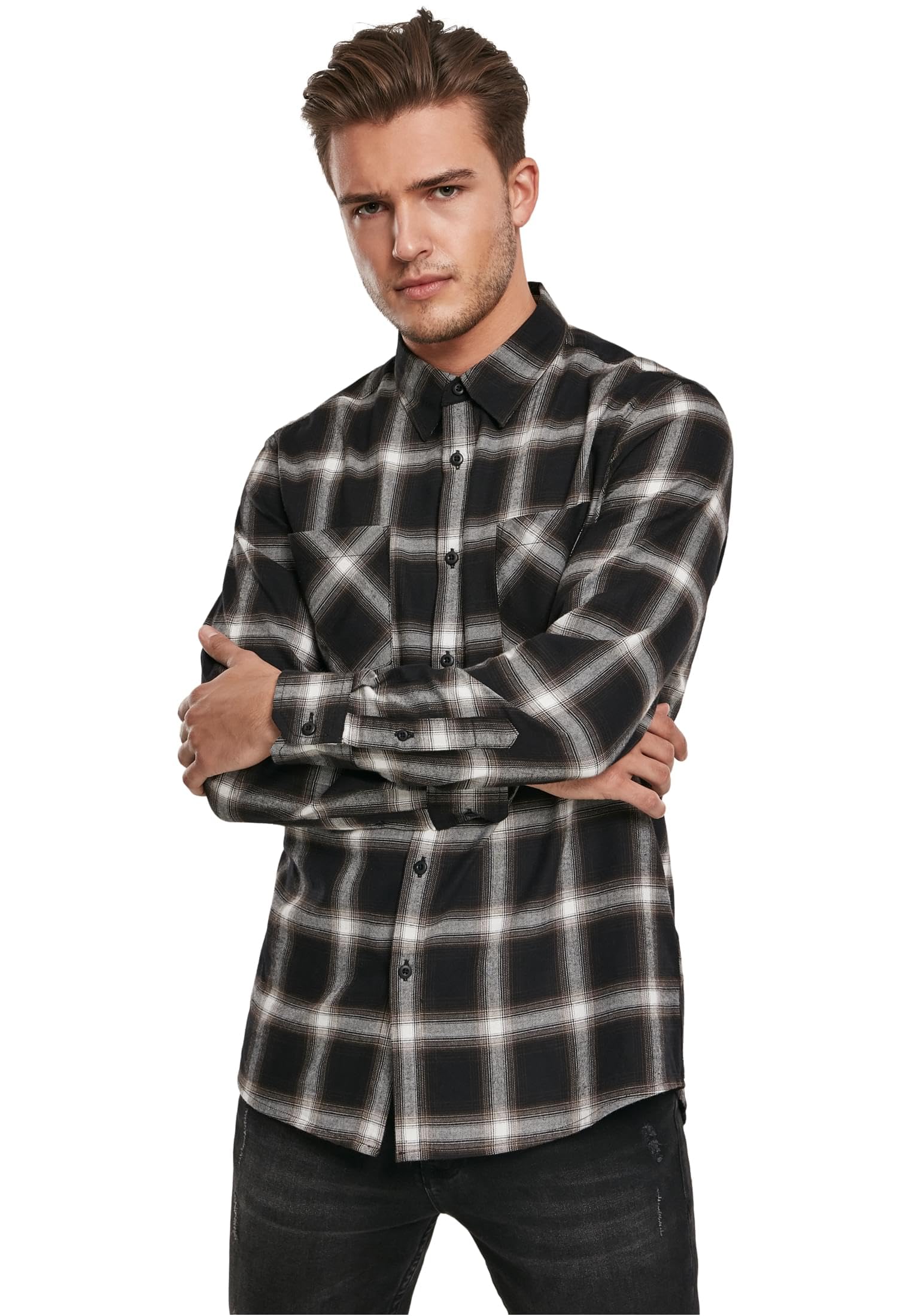 Urban Classics Men's Hemd Checked Flanell Shirt 6 Casual, Multicolour (Black/White 00826), XL