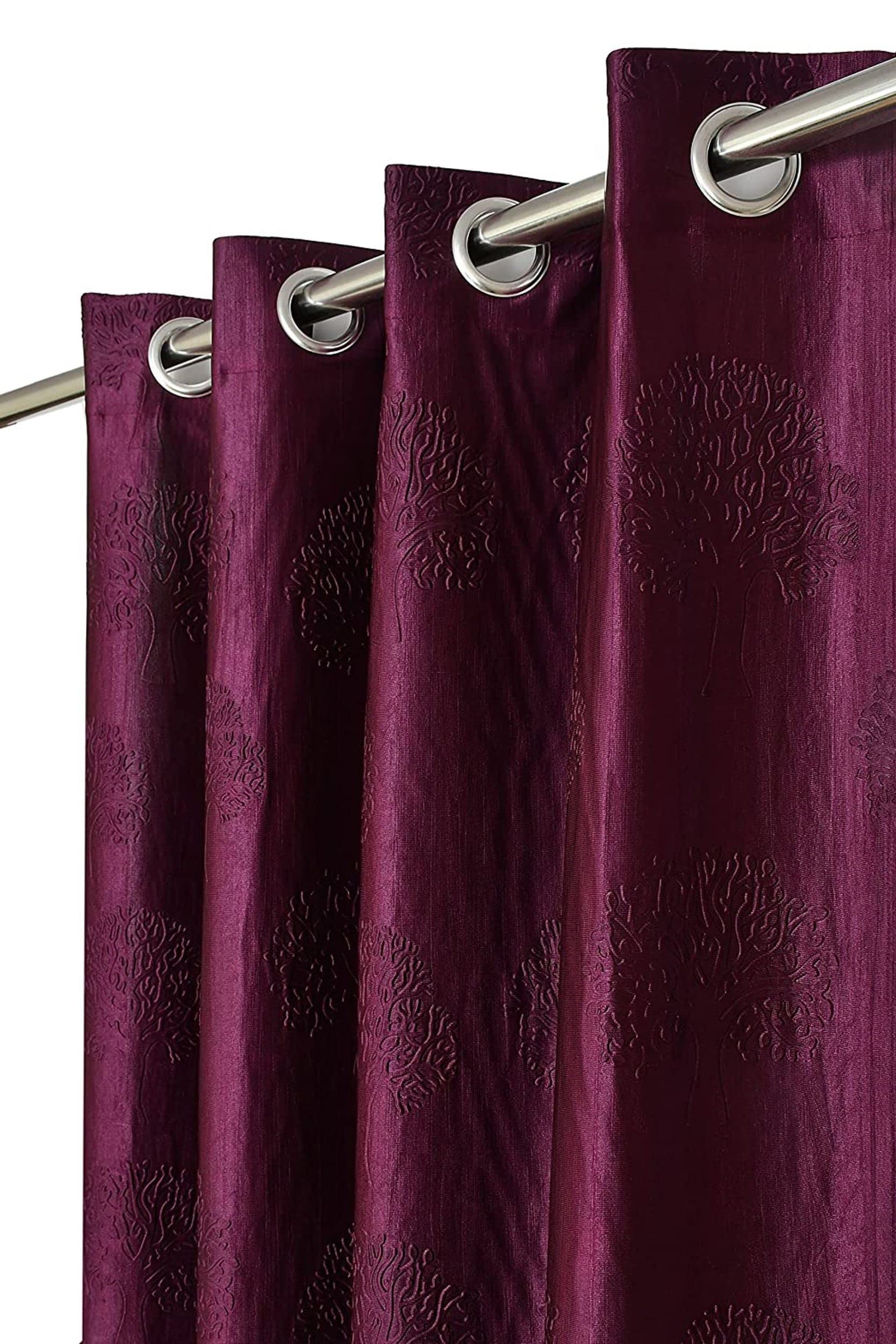 Kiara Creations Premium Tree Punching Semi-Sheer Curtains for Window- 6 Feet (Pack of 2) Wine