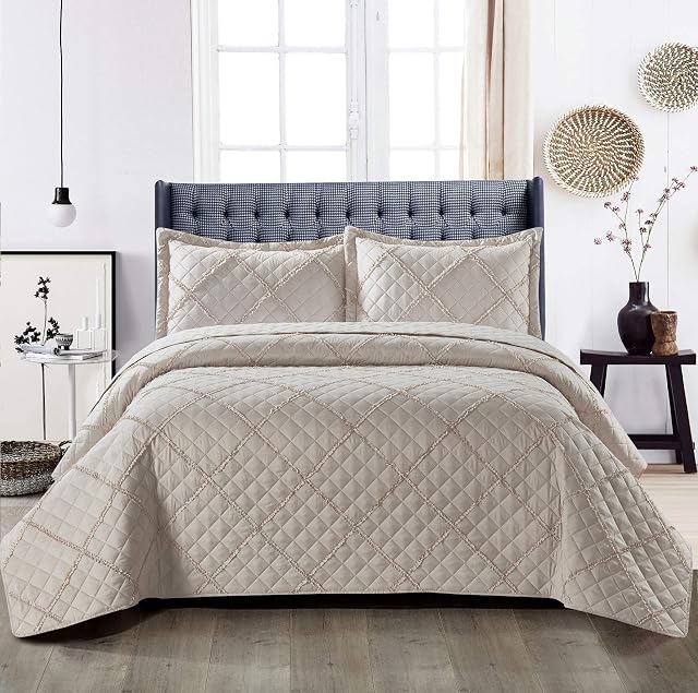 B&B Decorative Bedspreads King Size Bed Quilt Throws -Polyester Filling Reversible Embossed Bedspreads & Coverlets - 240x250cm King Size Bed Throw Christmas Bedding Set,Mink