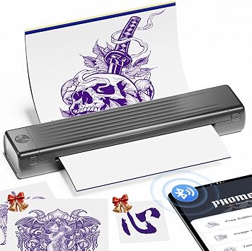 Itari Tattoo Stencil Printer Kit for Beginners, Thermal Tattoo Printer for Practice, Bluetooth Stencil Printer with 10 Pcs Transfer Paper, Wireless Tattoo Machine Compatible with Phone/Tablet/PC, Grey