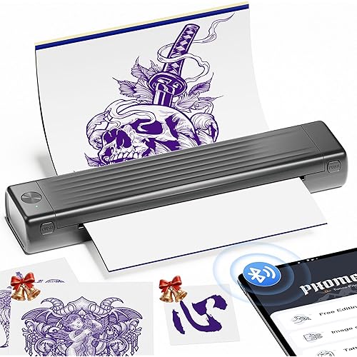 Itari Tattoo Stencil Printer Kit for Beginners, Thermal Tattoo Printer for Practice, Bluetooth Stencil Printer with 10 Pcs Transfer Paper, Wireless Tattoo Machine Compatible with Phone/Tablet/PC, Grey