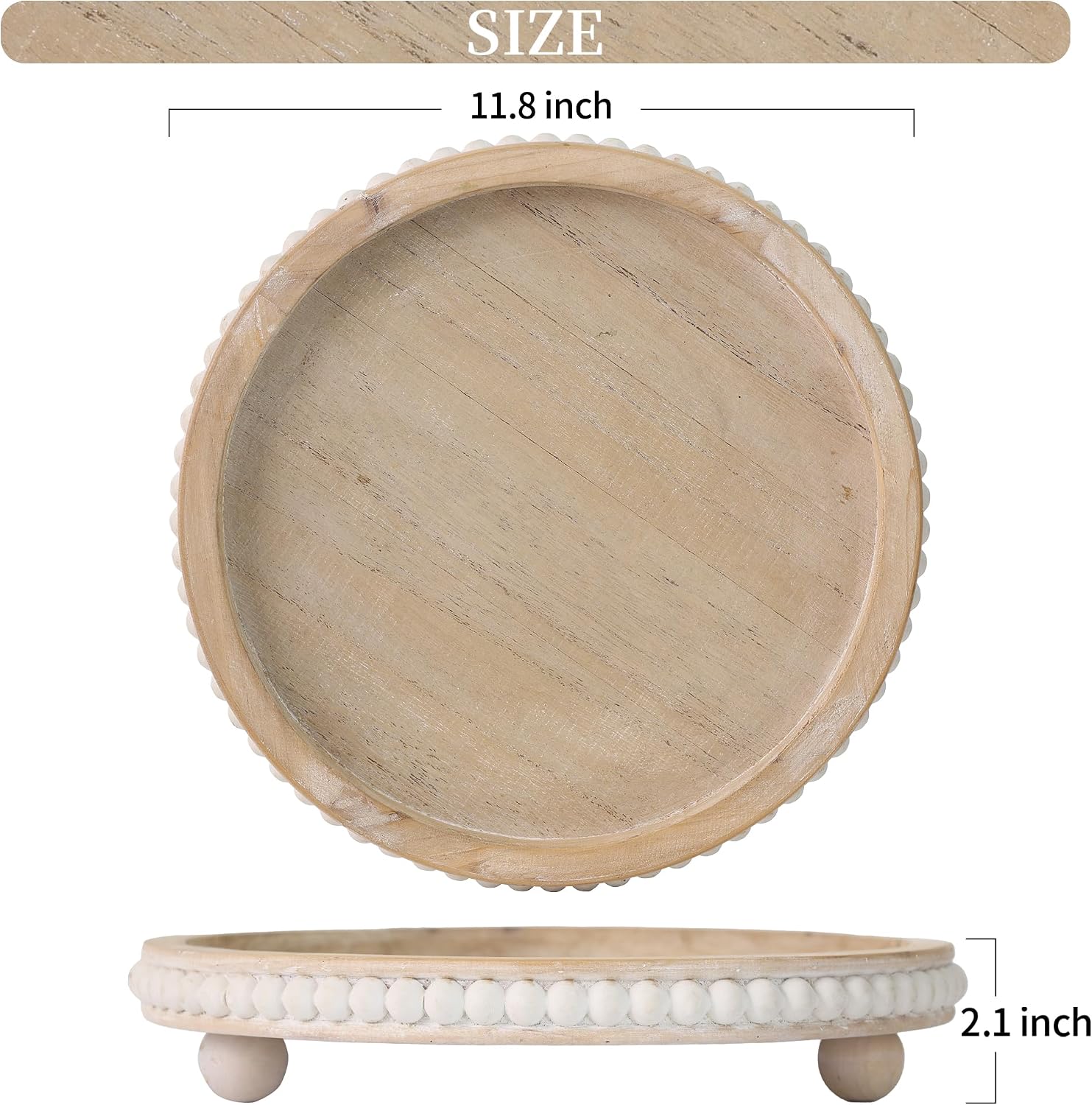 Round Wooden Tray for Decor, Rustic Farmhouse Centerpiece image 3