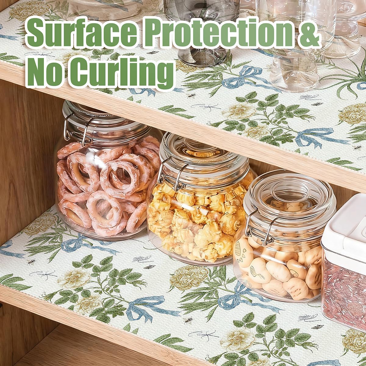 Drawer and Shelf Liner for Kitchen Cabinets Non Adhesive Cabinet Liners Floral Shelf Liners Strong Grip Non-Slip Drawer Liner Waterproof Easy to Clean Cupboard Shelves Dresser Liner 15.7IN x 16.4FT