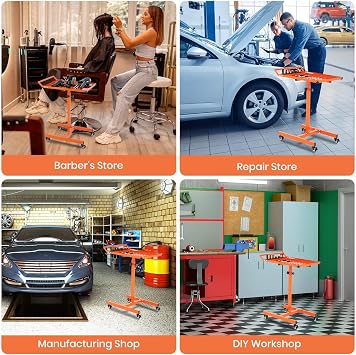 MAXPOWER Heavy-Duty Mobile Workbench : 30 Adjustable Height Rolling Work Table Cart, 2 Lockable Casters & Large Tool Tray for Garage, Workshop, DIY Automotive Repair