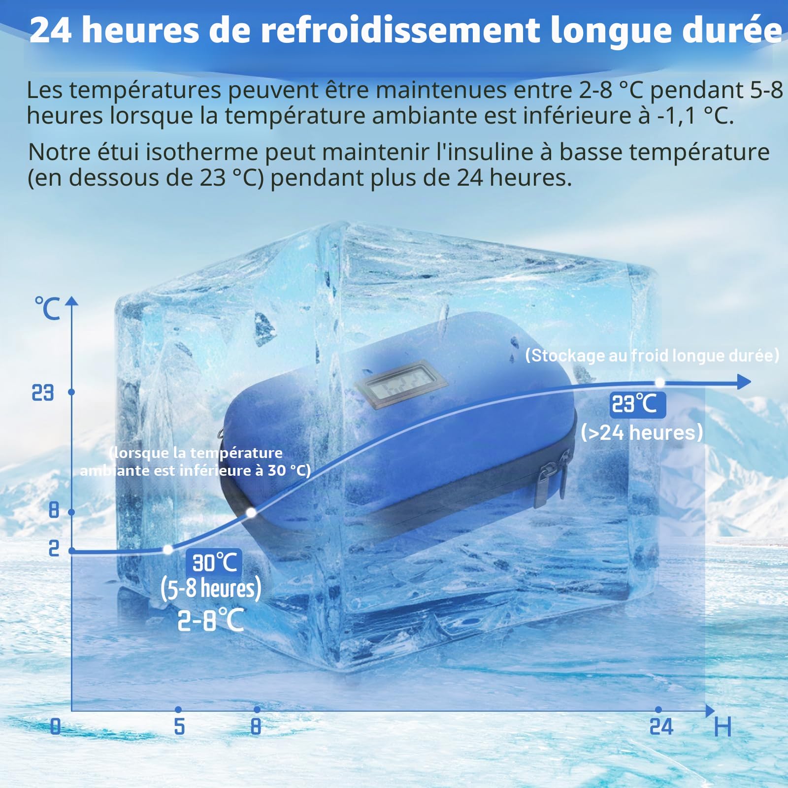 Glacière à insuline approuvée par la TSA pour Voyage avec thermomètre, Affichage de la température, Sac de Voyage pour diabétique avec 2 Blocs réfrigérants réutilisables pour Voyage