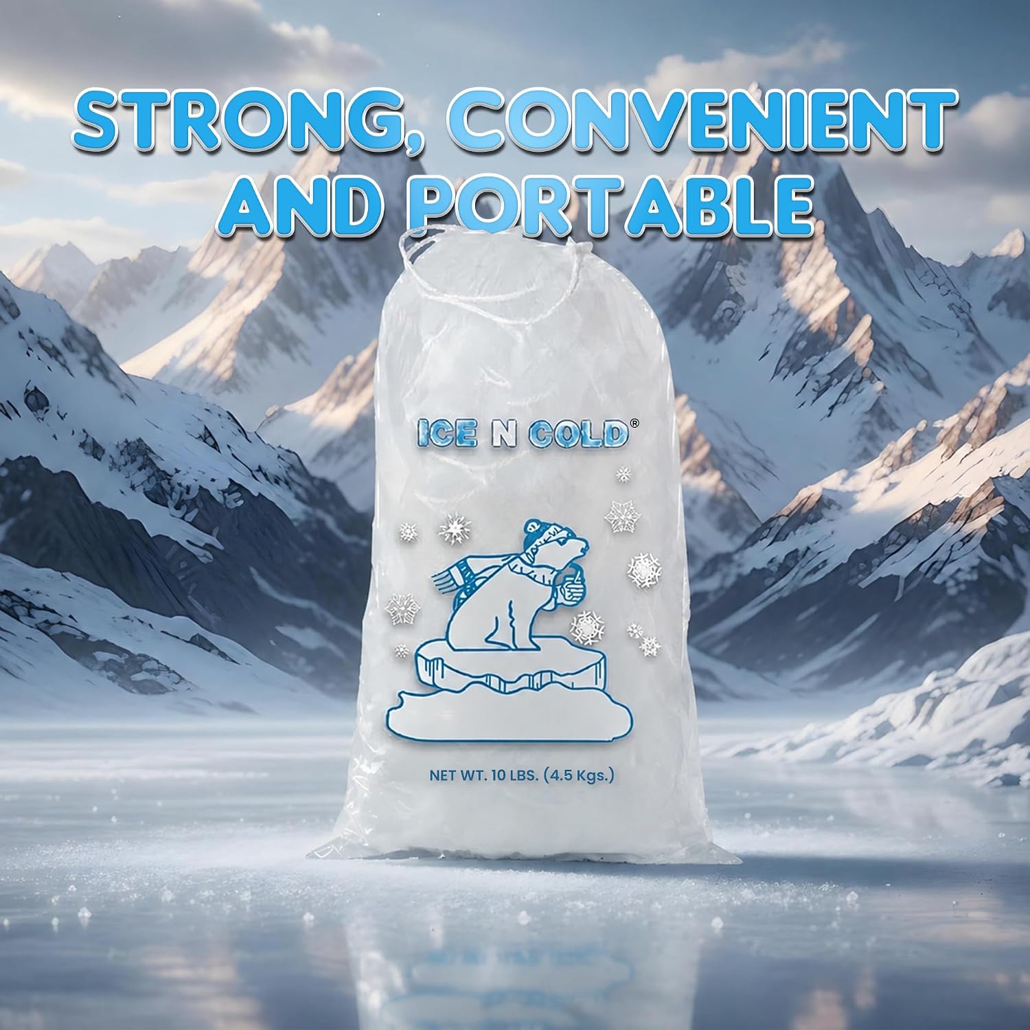 ICE N COLD 10lb Ice Bags (100 ct) with Cotton String | 11" x 19"