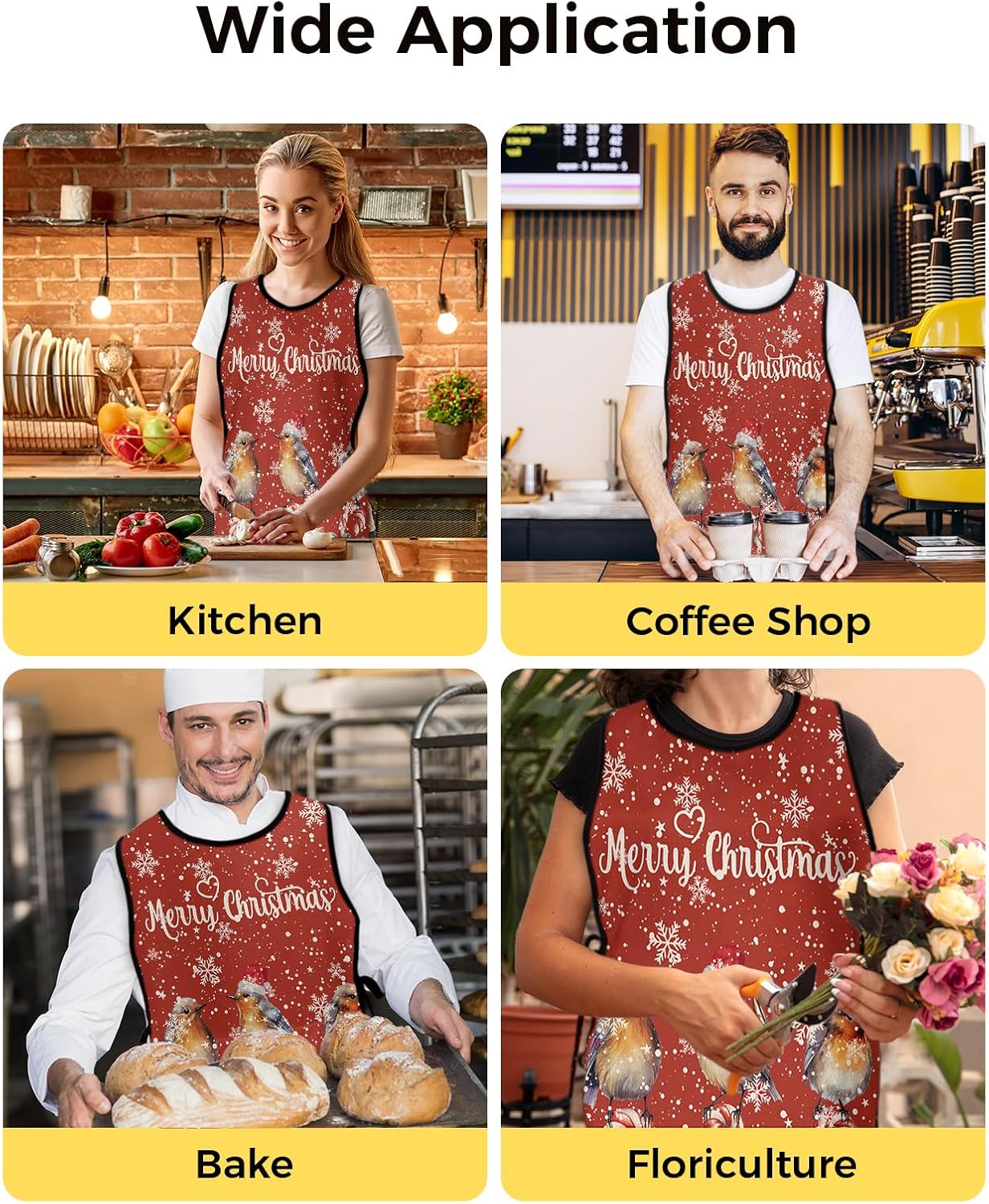 Christmas Plaid Snowman Cobbler Aprons with 2 Pockets for Women Men, Buffalo Snowflake Snow Tree