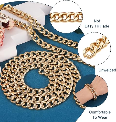 Miniatura 2 de Pandahall - Cadenas de eslabones trenzados de aluminio de 6.56 pies de 0.650 x 0.512 x 0.138 in, cadenas de eslabones cruzados de oro claro para