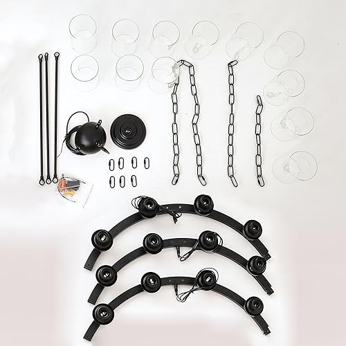 Miniatura 8 de Candelabro negro de 24 pulgadas, 6 luces colgantes de cristal estilo casa de campo, isla de cocina, accesorios de iluminación colgantes redondos