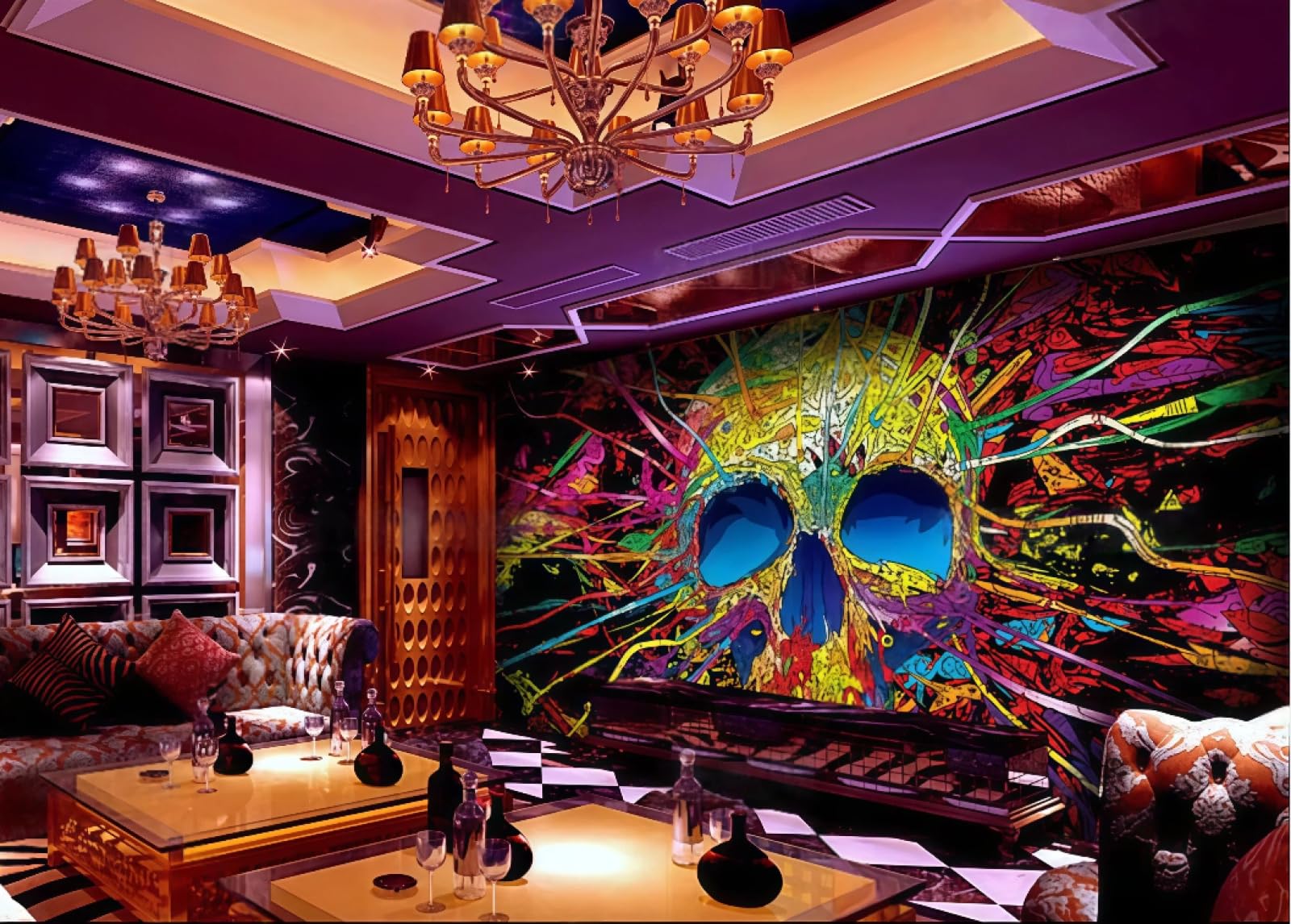 rskjdghshd Wallpaper Hand-Painted Colorful Colorful Graffiti Music Theme Bar Western Restaurant Background Wall Mural Afternoon Tea Coffee Shop Wallpaper,3D,200x140cm