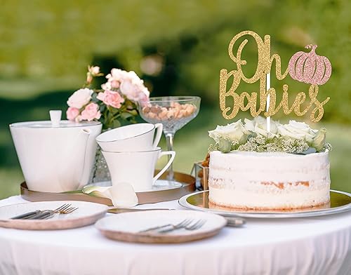 Miniatura 5 de Decoración para tartas de calabaza con purpurina dorada y oro rosa Oh Babies, decoración para pastel de calabaza, gemelos de calabaza, calabaza es