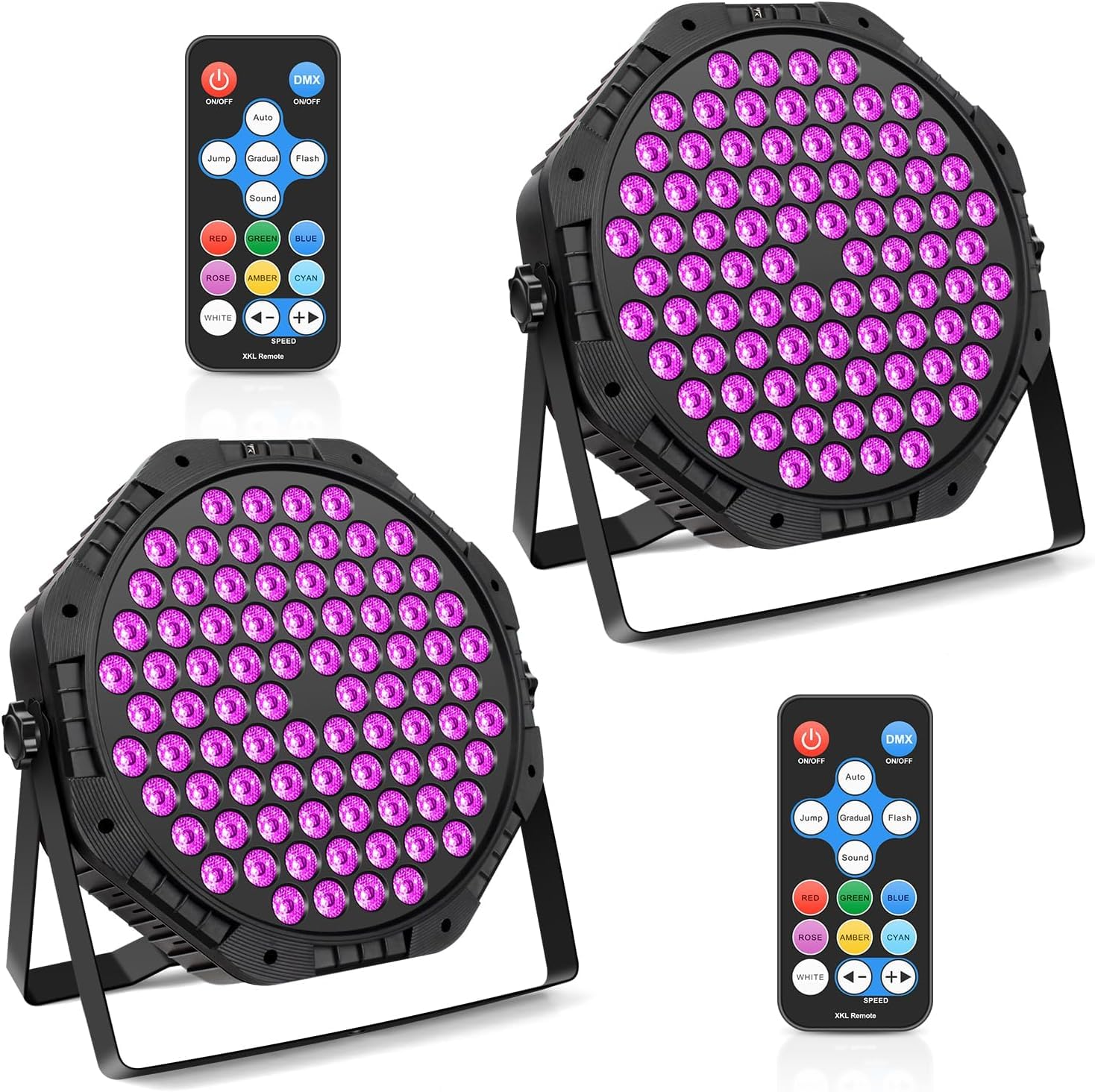 Focos Par LED RGB 3 en 1 con 84 LEDs, Control DMX y Activación Sonido para Discoteca DJ Escenarios Fiesta Bodas Halloween, 2 Pcs