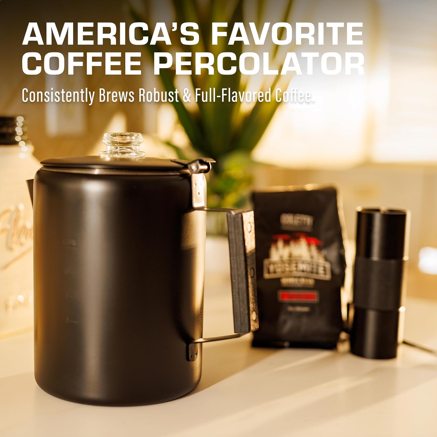 COLETTI Bozeman Black Percolator Coffee Pot — Camping Coffee Pot — America’s Sleekest Percolator – NO Aluminum or Plastic [12 cup]