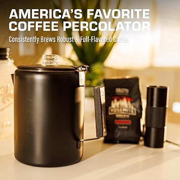 COLETTI Bozeman Black Percolator Coffee Pot Camping Coffee Pot Americas Sleekest Percolator NO Aluminum or Plastic [12 cup]