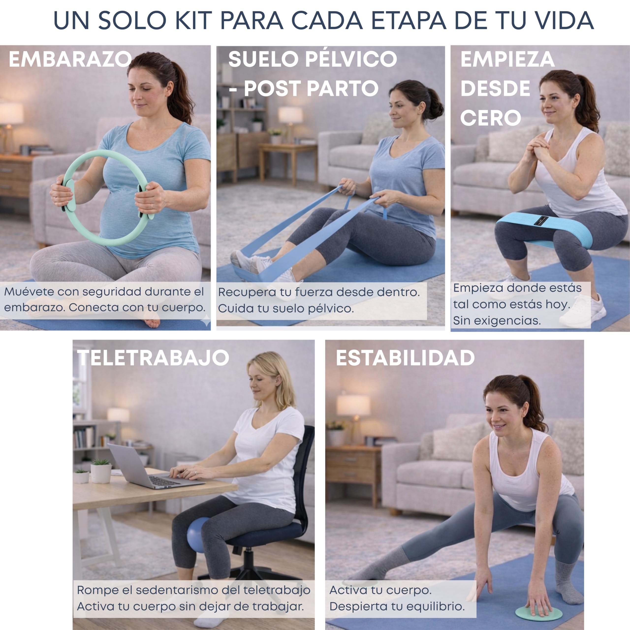 Bebels Pilates Kit, Kit Pilates en casa, Pilates en casa, Kit Gimnasio en casa,Ejercicio en casa, aro Pilates, Bandas elasticas, Pelota Pilates pequeña, Sliders Fitness, Cintas elasticas musculacion