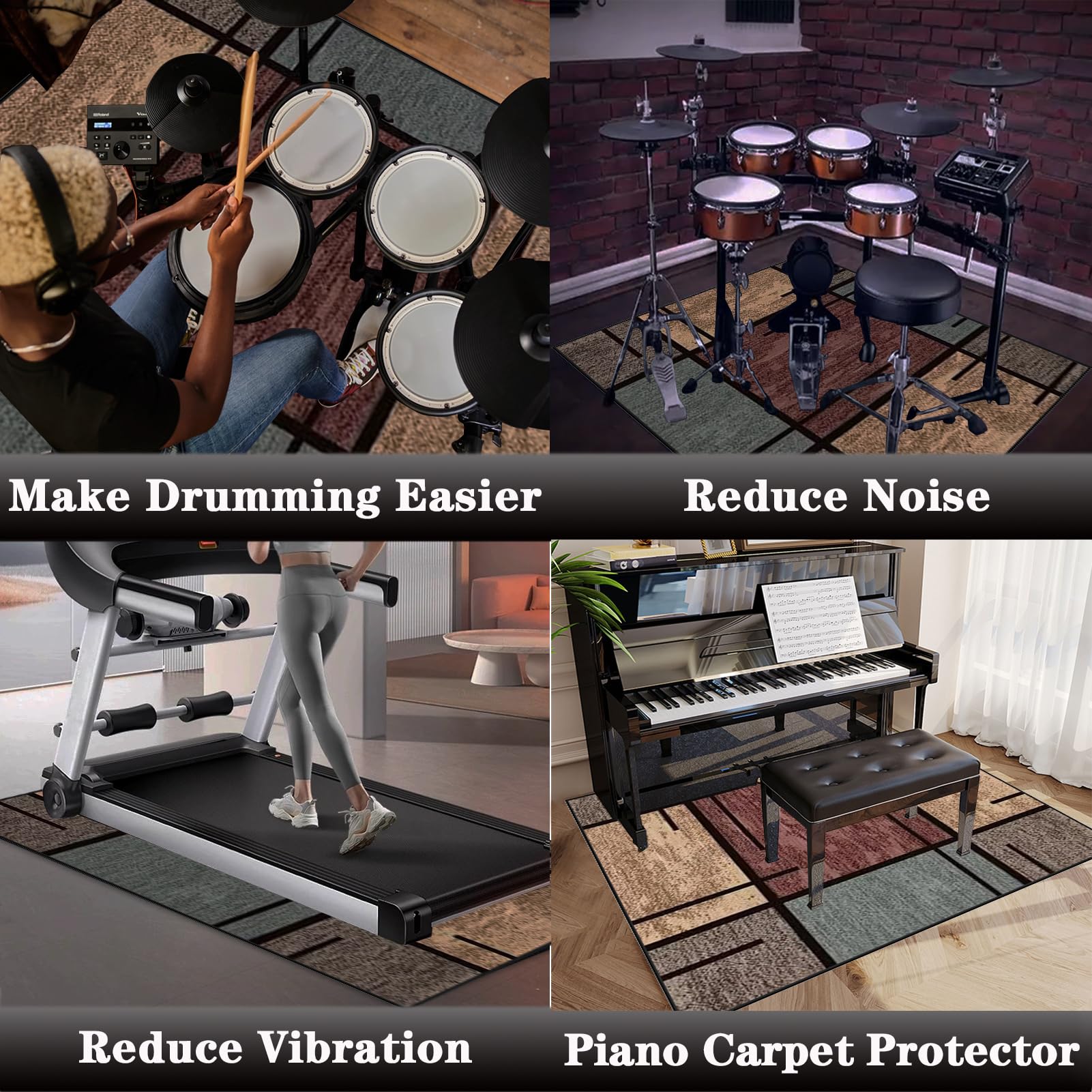 Tappetino Insonorizzato Batteria | Carpet Drum Mat | Tappeto per Batteria | Tappeto Professionale per Batteria e Strumenti a Percussione | Tappeto Antiscivolo Batteria Elettronica 140 x 120 cm
