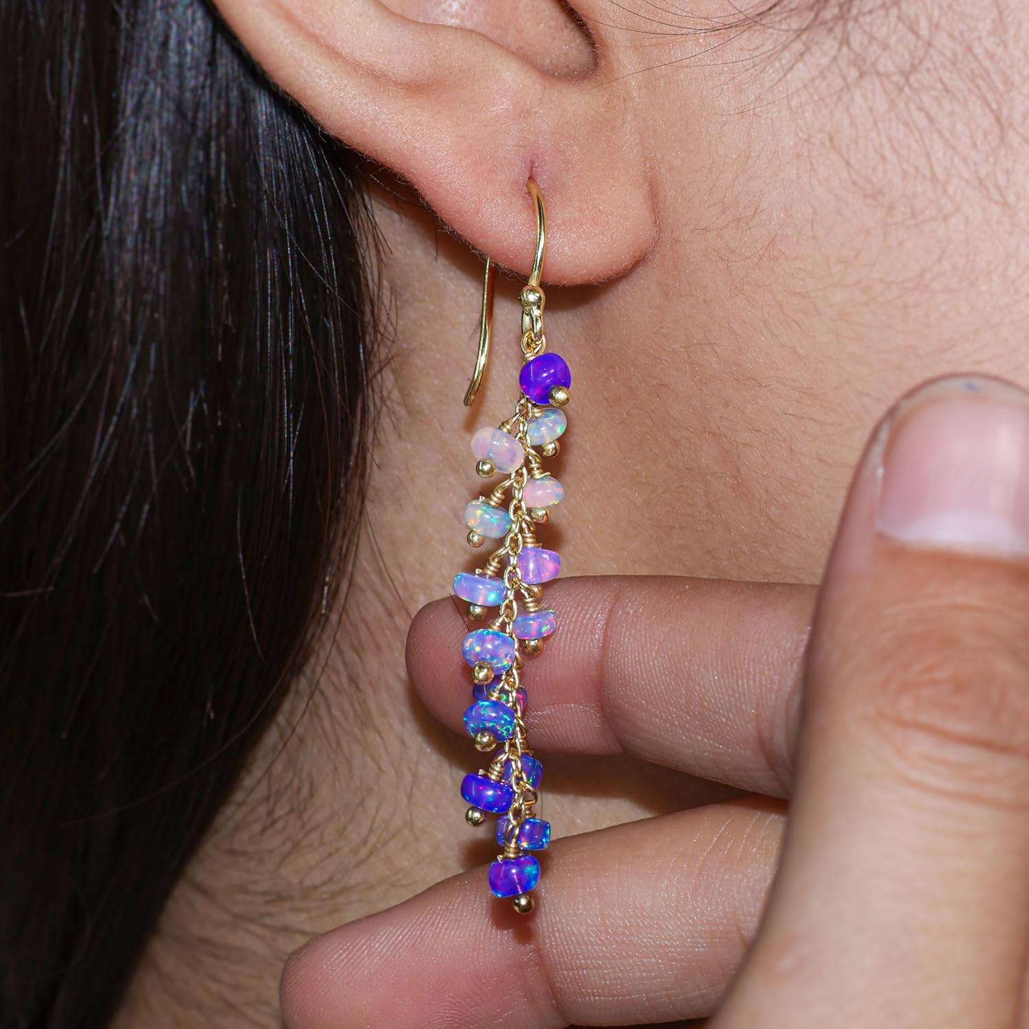 Goodstone Jewels 18K Gold Plated Emerald Ruby Opal Multi Gemstone Dangle Earrings for Women – Handmade Cluster Design in 925 Sterling Silver | October Birthstone Jewelry | Hypoallergenic Gift for Her