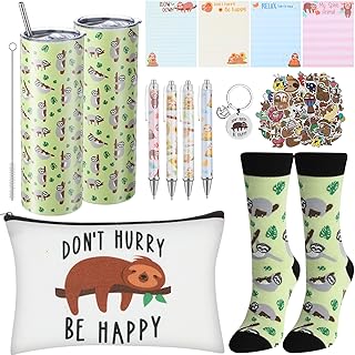 Vesici 13 Pcs Sloth Gifts for Girls Sloth Lovers Stuff Included 20 Oz Tumbler with Lid and Straw Cute Animal Makeup Bag Socks Sticky Notes Ballpoint Pens Stickers Keychain Birthday Christmas Gifts