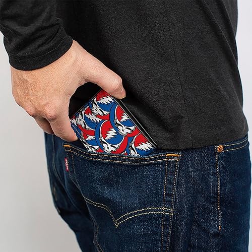 Miniatura 5 de Buckle-Down Billetera plegable de poliuretano para hombre, roba tu cara apilada, rojoblancoazul, multicolor, 4.0 x 3.5 pulgadas, Varios colores,