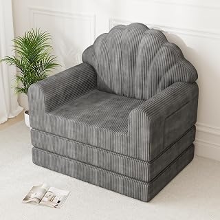 Folding Sofa Bed with Back Support, 75" D x 34" W 2-in-1 Convertible Futon Sleeper Chair, Comfy Fold Out Bean Bag Floor Foam Lounger Couch for Living Room Bedroom Small Spaces, Grey