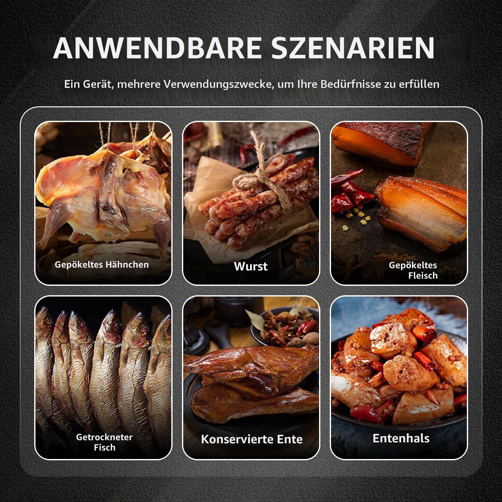 Gewerblicher Fleischtrocknungs- und Reifeschrank - Edelstahl, 360°-Drehung, Temperaturbereich 30-90℃, 24-Stunden-Timer, 15 kg Fassungsvermögen, geeignet für Beef Jerky, Würstchen usw.