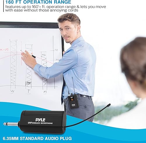 Miniatura 5 de Pyle Pyle PDWMU211 - Sistema de micrófono dual UHF inalámbrico profesional portátil con auriculares/micrófono de solapa, transmisor de cinturón,