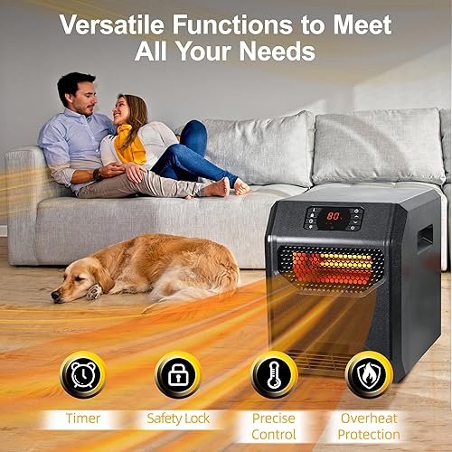 Miniatura 5 de Calentador de espacio infrarrojo eléctrico portátil para uso en interiores RealSmart 1500W UVC purificación de aire 3 modos de calefacción, pantalla