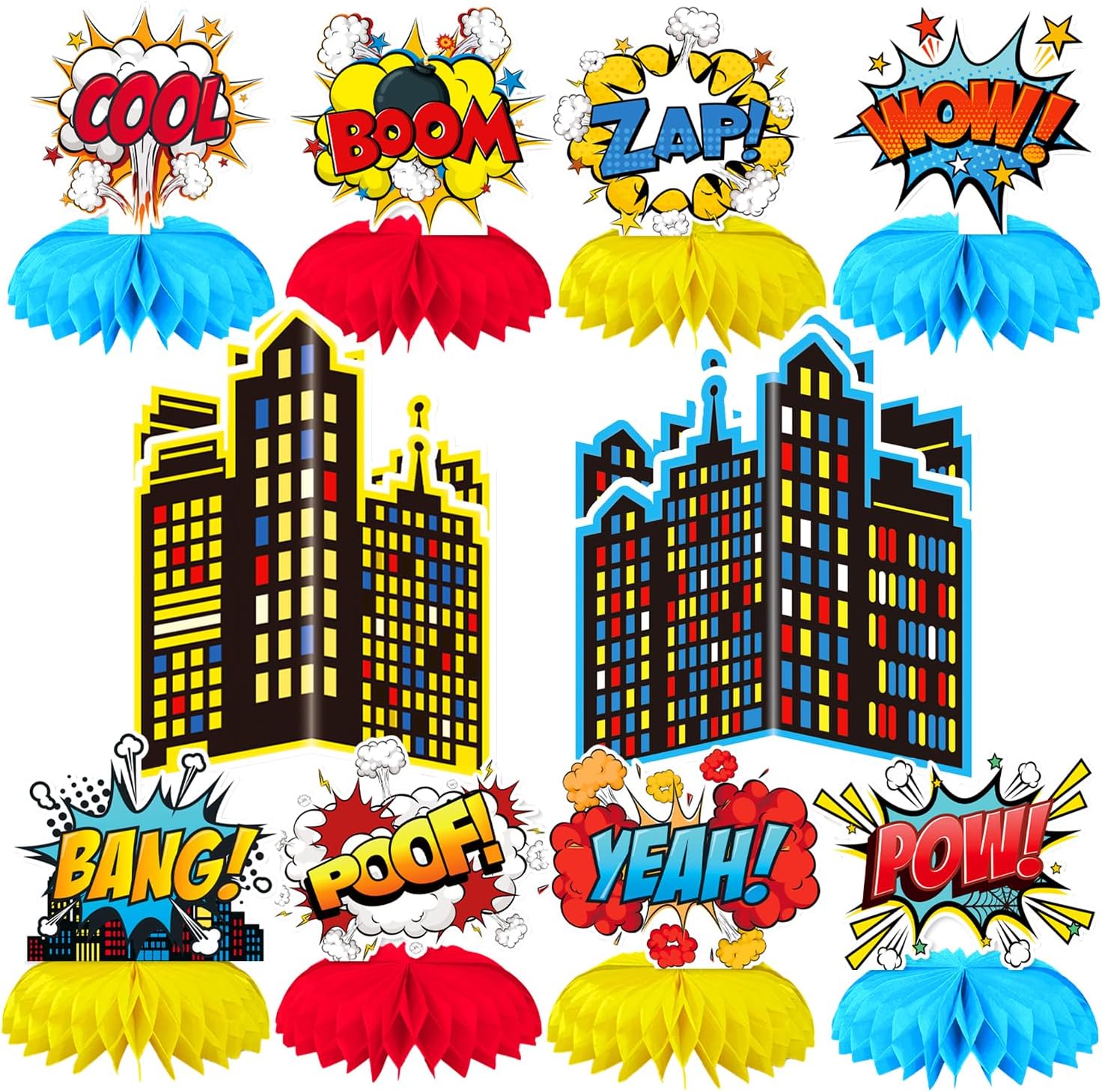 10 Pieces Hero Party Decoration, Hero Honeycomb Centerpieces 3D Table Topper Standing Decorations, Hero-Theme Party Supplies for Birthday Shower Decorations