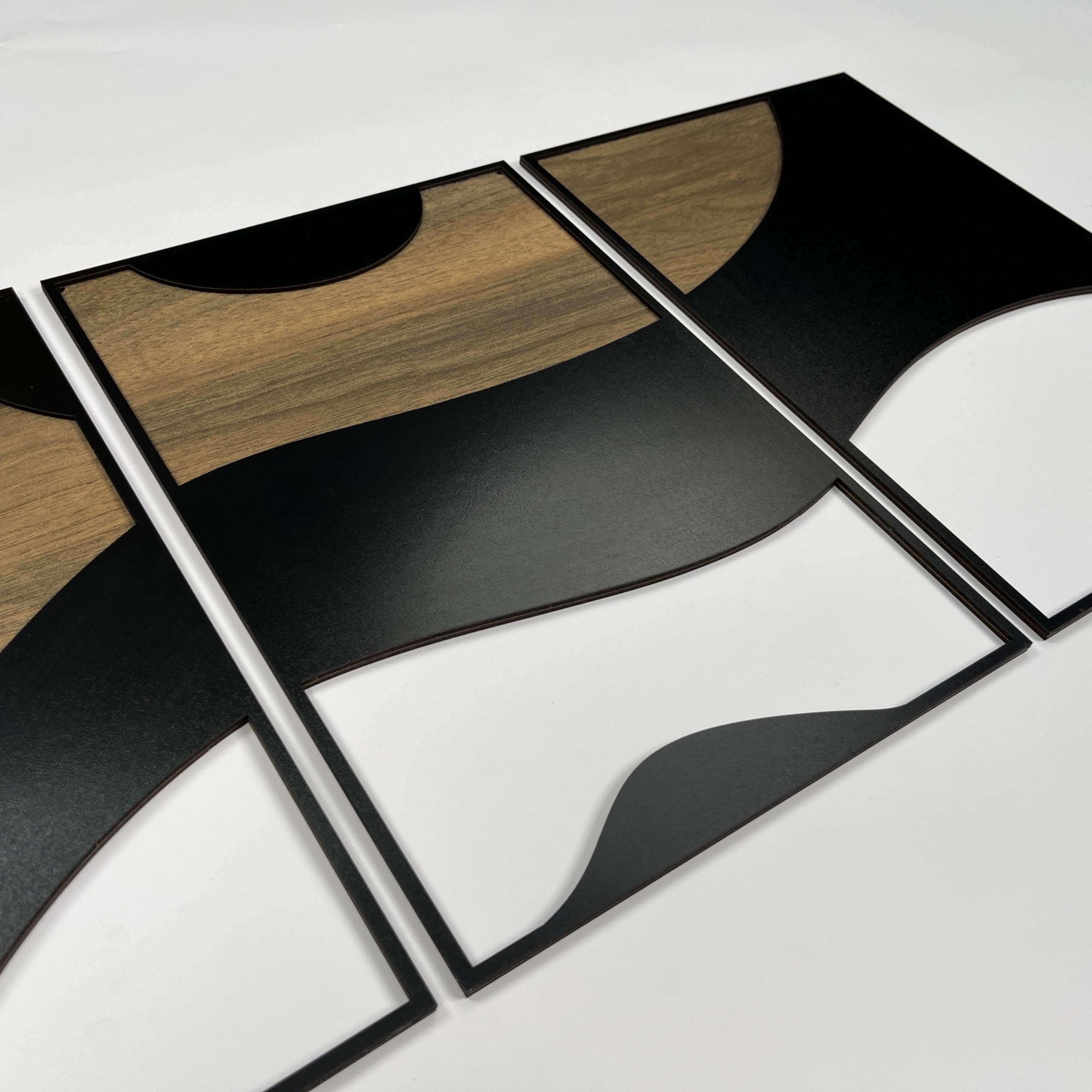 Zeitgenössische Holzwandkunst, Triptychon, abstrakte Kurven im Erdton, Wanddekoration, moderne neutrale Wandpaneele, neues Zuhause, Akzente, Geschenk für Wohnzimmer und Schlafzimmer