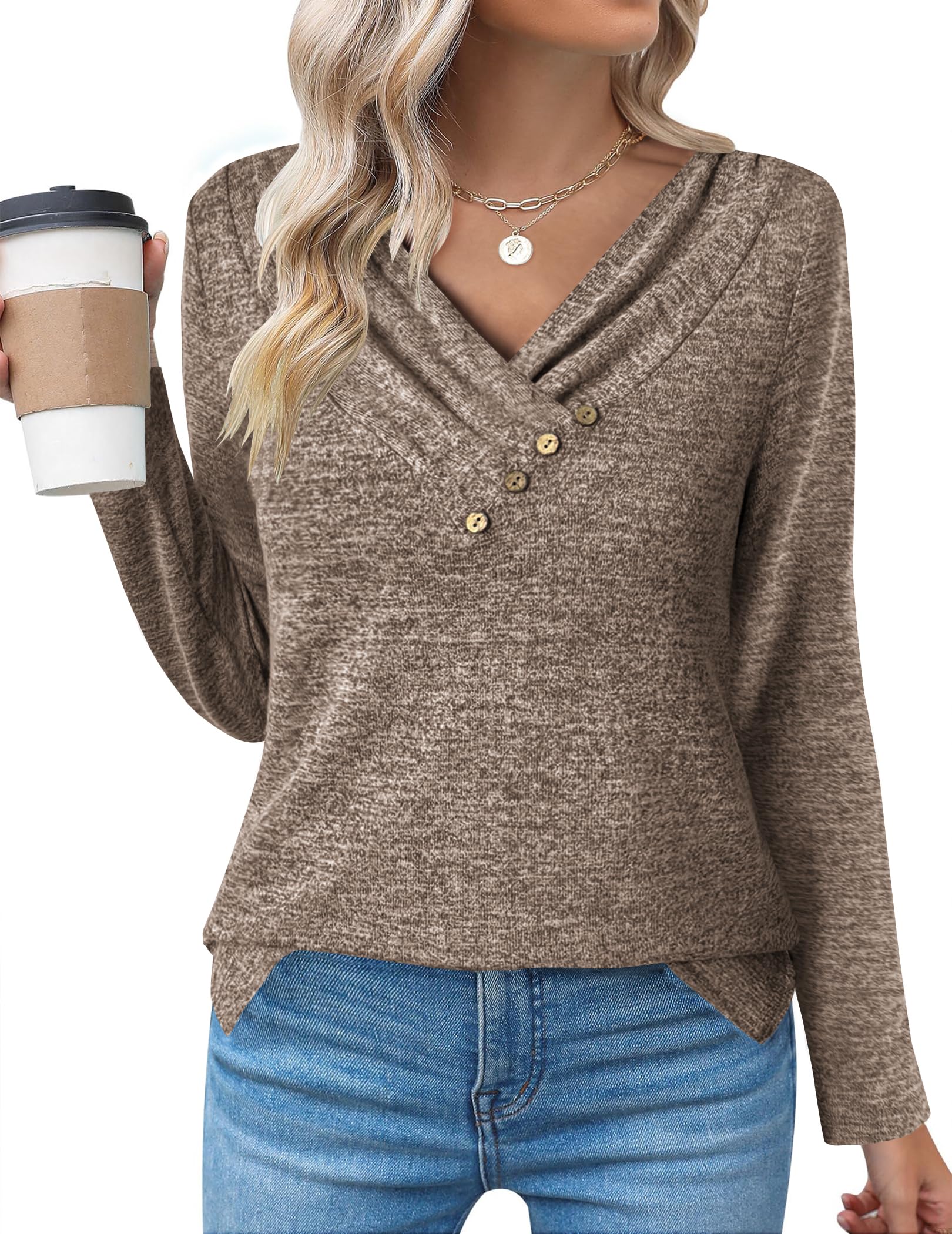 Zeagoo Maglietta a Manica Lunga da Donna Basic Girocollo Top Casual Tinta Unita T Shirt a Manica Lunga Confezione da 2 Autunno Bianco + Grigio S