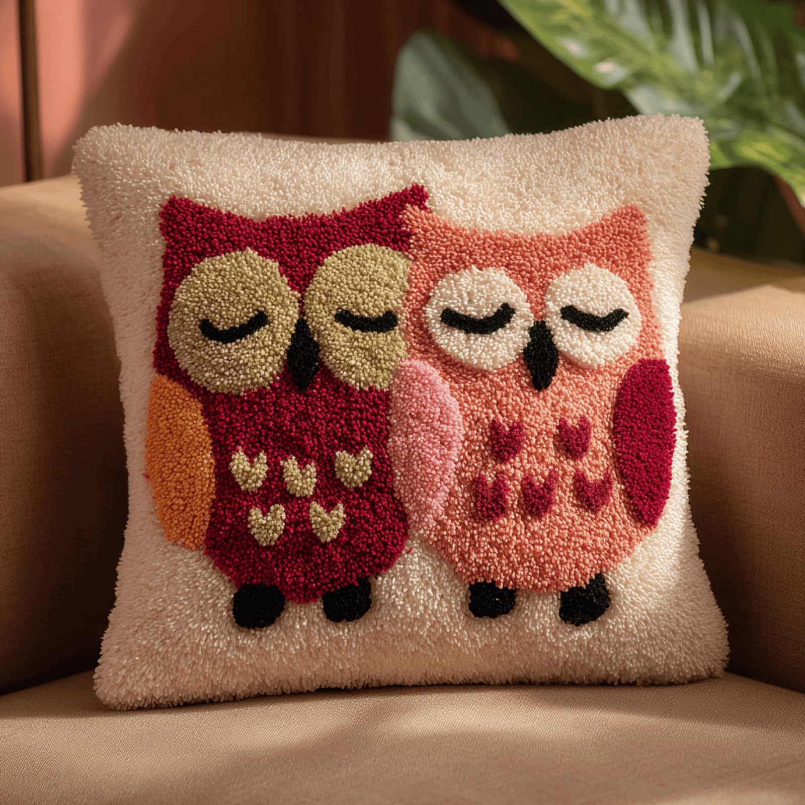Taxpy Cartoon Animals Cushion Cover Latch Hook Kit, IY Craft Kit for Adults Beginners,Pre-Printed Canvas with Yarn and Hook,43x43cm Needlecraft Home Decor Gift