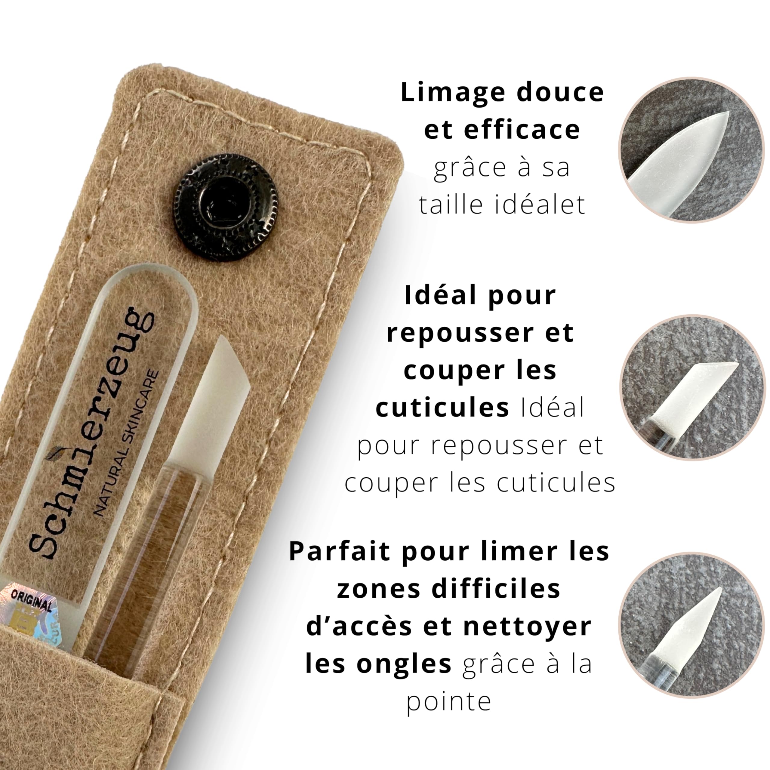 Lot de limes à ongles, lime à ongles en verre, bâton de manucure, lime à ongles et bâton de manucure dans un étui en feutre, nail art