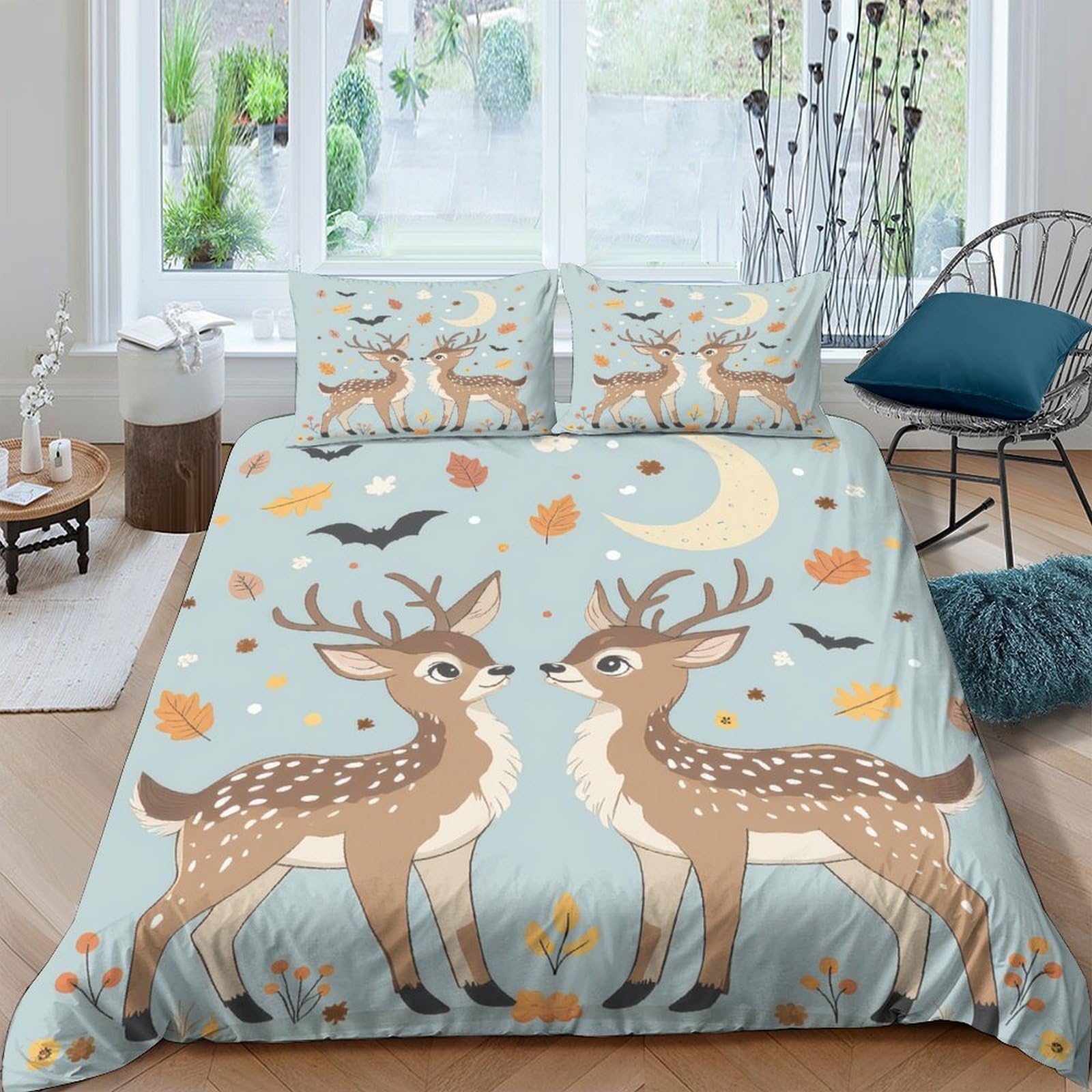 3D Printed Deer Duvet Cover, Microfiber Quilt Cover Hidden Zipper for Home