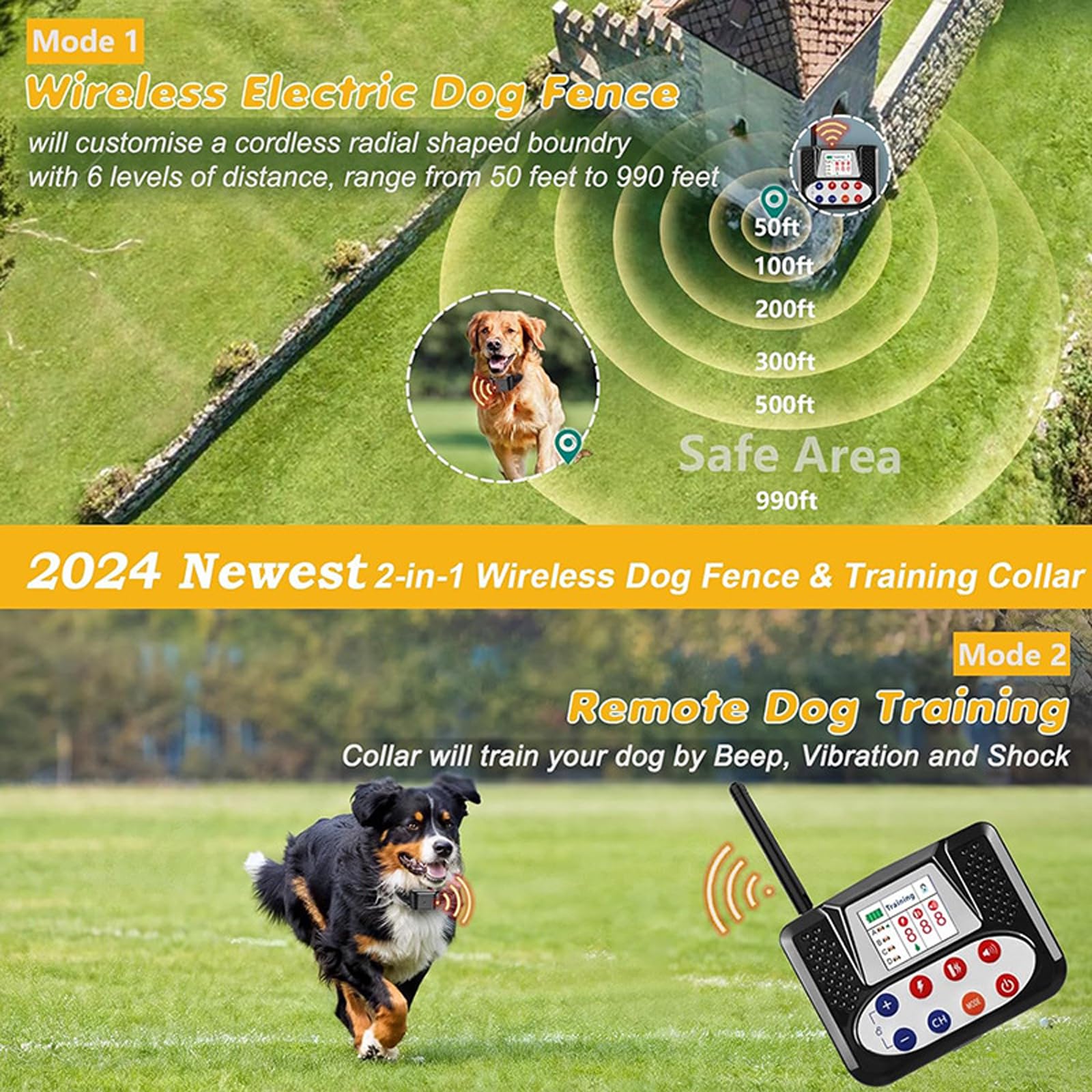 Dog Shock Collar With Remote Wireless Dog Fence, Electric Pet