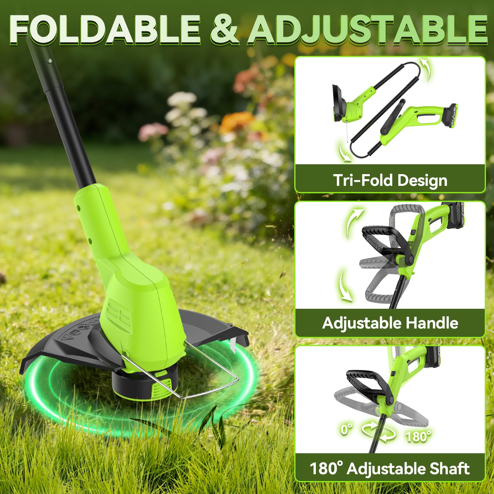 Weed Eater inalámbrico de 20 V con 9500 RPM, desmalezadora eléctrica de 12 pulgadas, recortadora de hilo inalámbrica 3 en 1, ligera, 3.5 libras, recortadora de césped con cabezal giratorio de 180°, 2