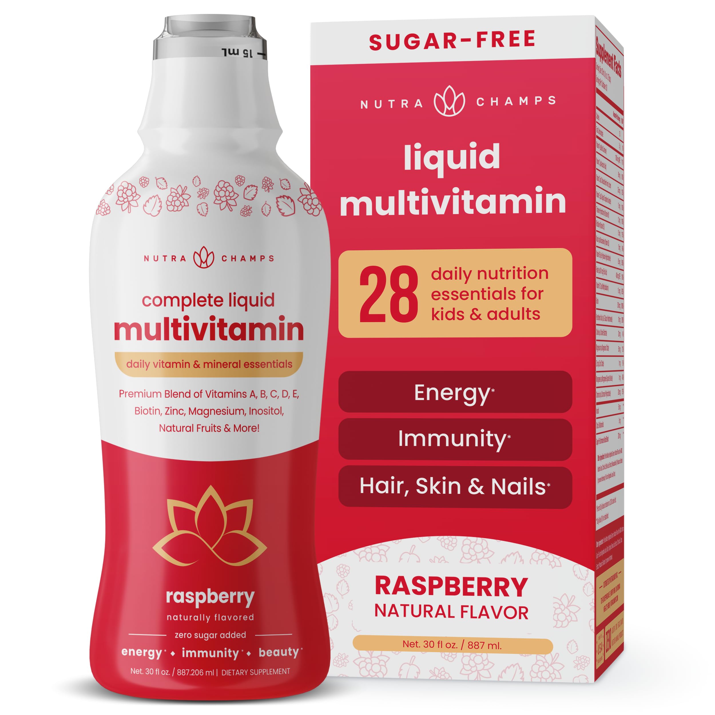 NutraChamps Complete Liquid Multivitamins | No Added Sugar | Vitamins for Women, Men & Kids | Vegan Liquid Vitamin Multimineral Supplement | Energy, Immunity & Beauty