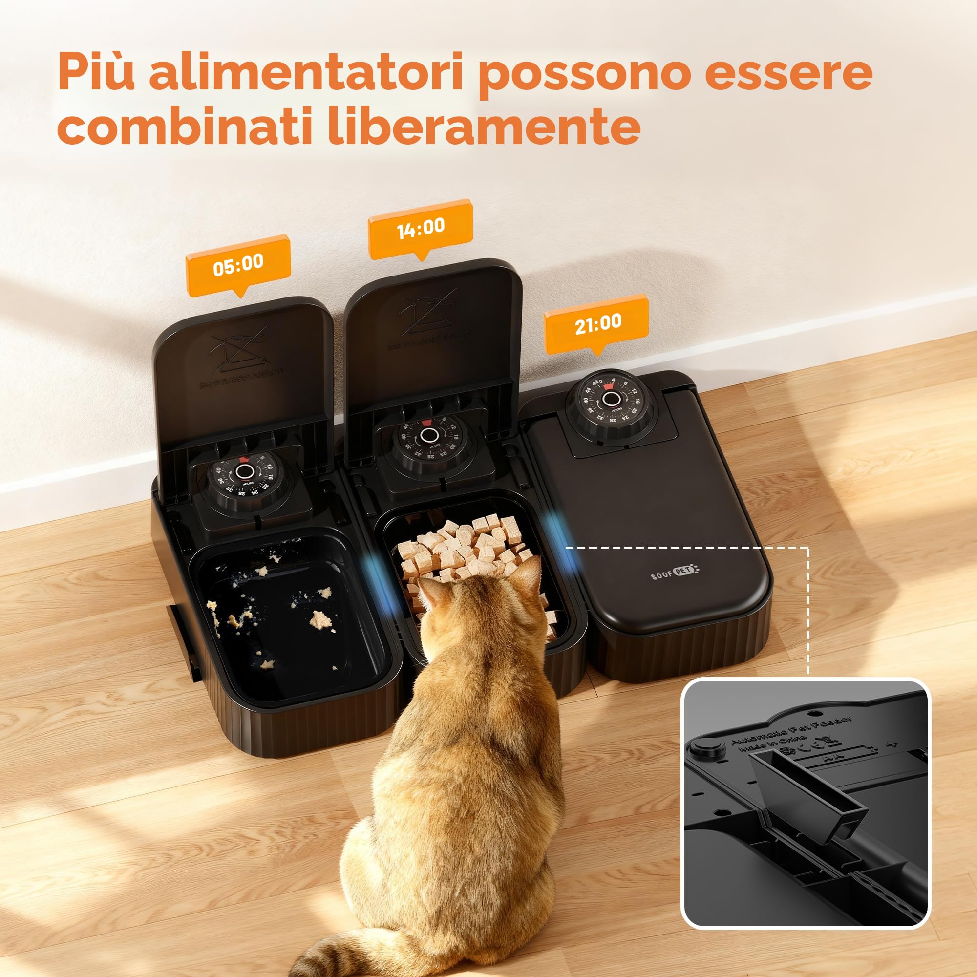 Distributore Automatico Cibo Gatti Umido: Dispenser Crocchette Gatto con Timer di 48 Ore - Dosatore Crocchette per Gatti senza Fili con 1 AA Batteria - Pasti Fino a 350g Ciascuno - Nero