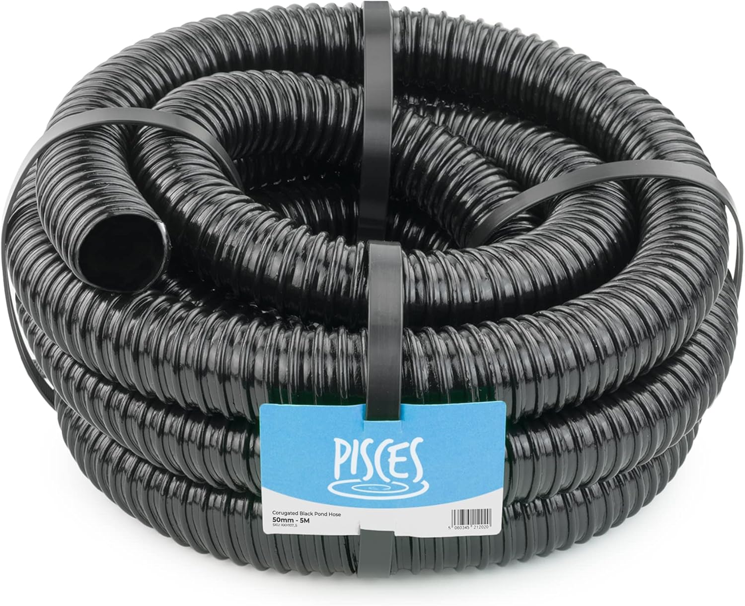 Pisces 50mm (2 inch) Black Pond Corrugated Flexible Hose Pipe 5m Roll