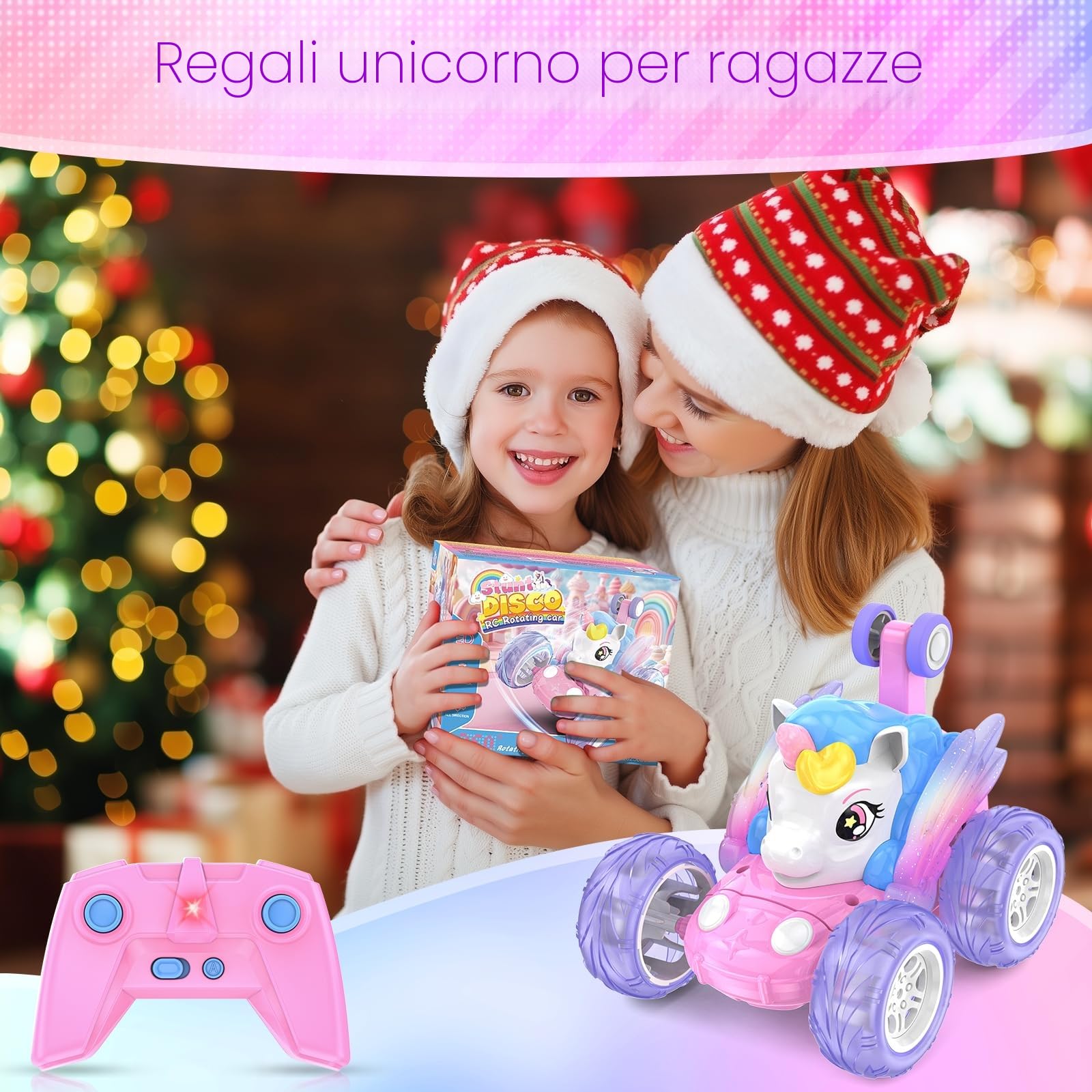Macchina Telecomandata Bambini, Giochi Unicorno Bambina Bimba 3 4 5 6 7 8 Anni Monster Truck Auto Radiocomandata Acrobatica con Luci Giocattoli Macchinina RC Car Gioco Regalo Compleanno Natale