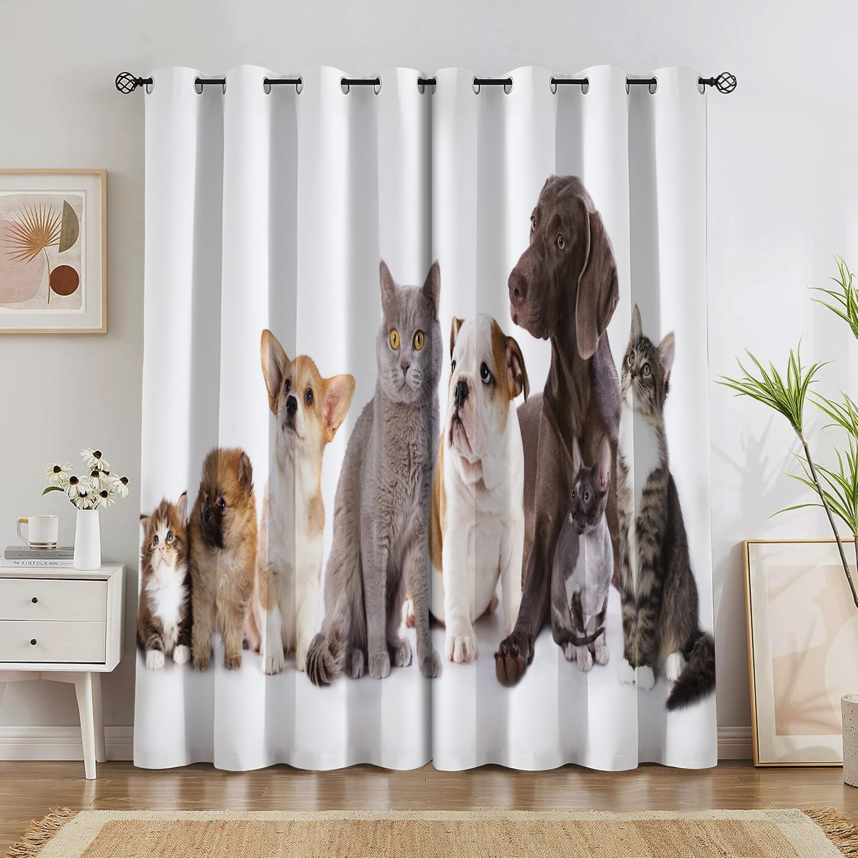 Rideau Thermique Chien Rideau Occultant Chat Rideaux Isolant Anti Froid et Chaleur Doux Phonique Lavable L140xH215cm Chambre Salon Intérieurs, 2 Pièces H2107