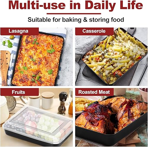 Miniatura 7 de TeamFar Sartén para lasaña con tapa, molde rectangular revestido de brownie de 12.5 pulgadas con núcleo de acero inoxidable y revestimiento