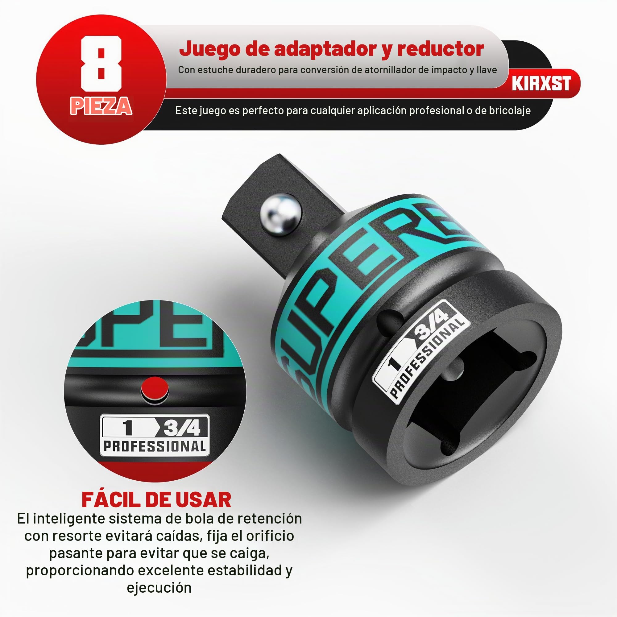Juego de 8 Adaptadores de Vaso, Adaptadores para Llave de Vaso 1/4" 3/8" 1/2" 3/4" 1", Reductores de Vasos de Impacto para Reparaciones Mecánicas y Automoción
