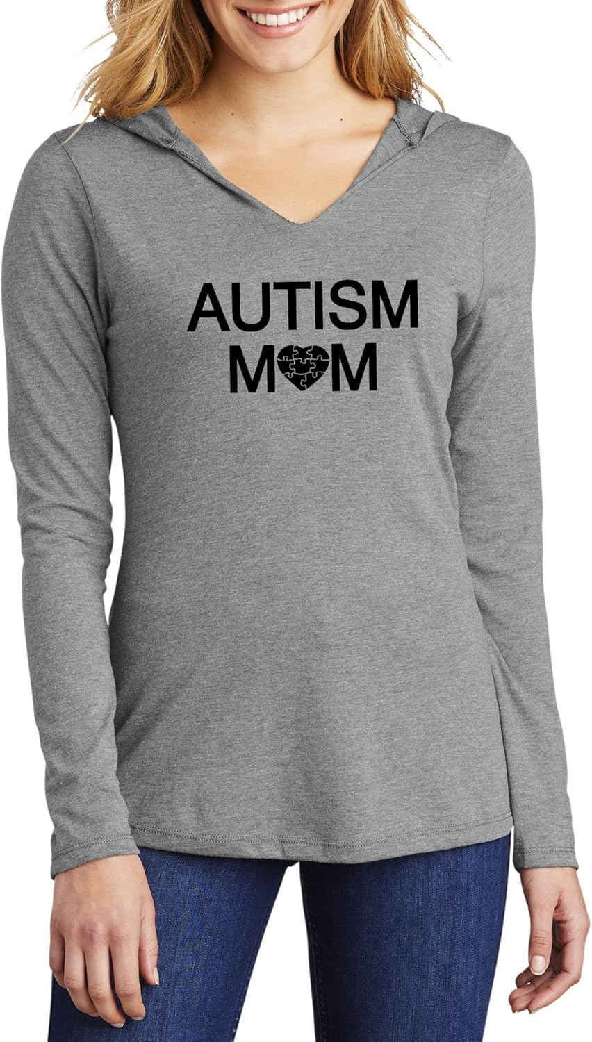 Ladies Hoodie Shirt Autism Mom Tee Autism Awareness Even Tee Grey Frost 2XL