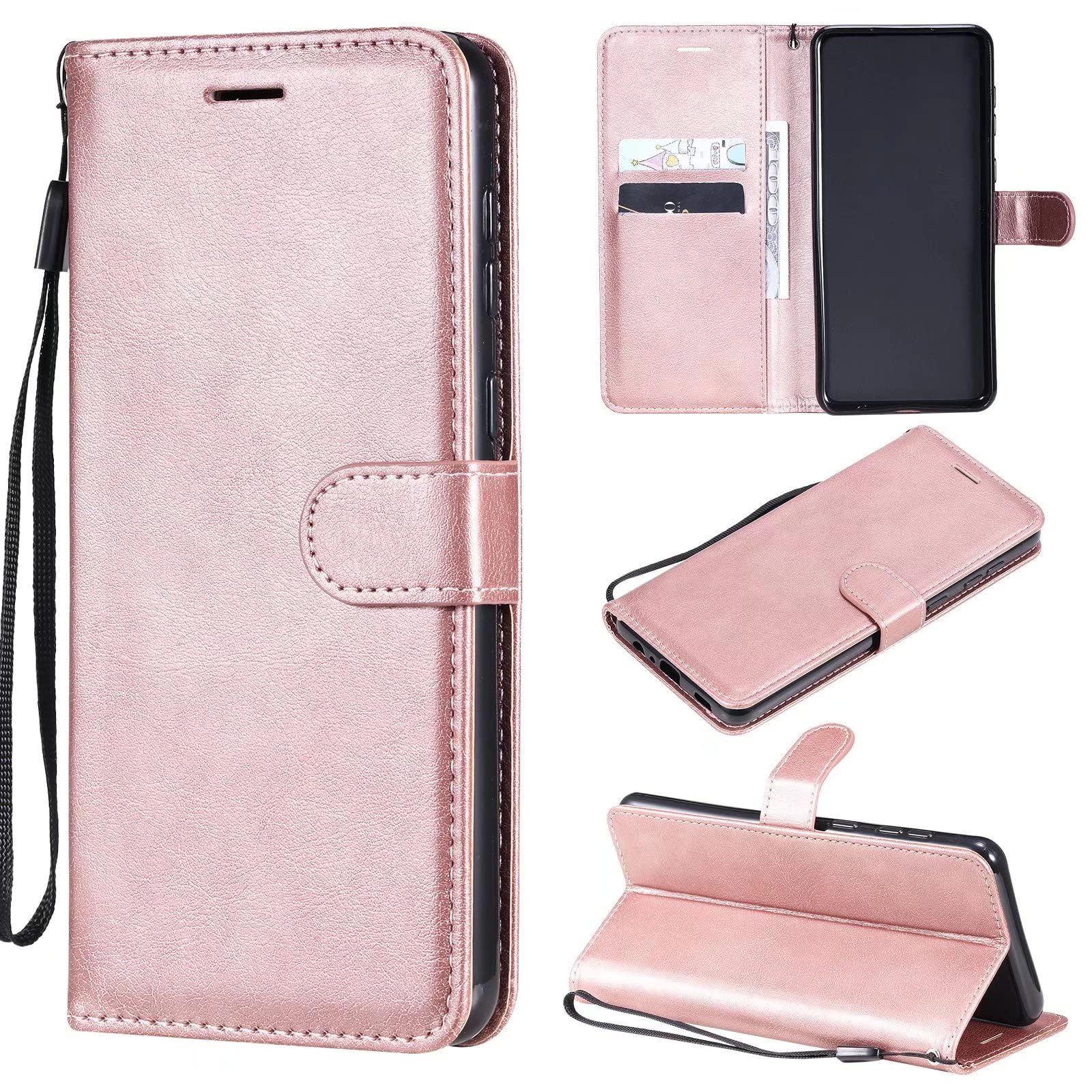 Jtailhne Compatible for Case LG K50S, PU Leather Folio Card Holder Storage Wallet Case,Magnetic Closure Shockproof Kickstand for Women Men Rose Gold & 2X Screen Protector