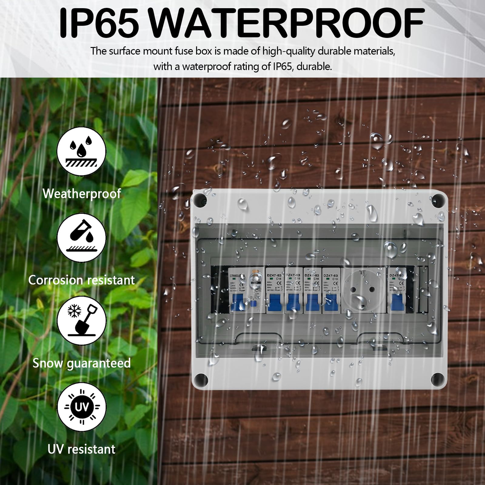 Caja Distribución Montada Superficie, Caja Fusibles Superficie Armario Distribución Ip65 Caja de Distribución Eléctrica con Disyuntor 230V FI 40A 2P y Toma de 16A Distribuidor de Corriente Fuerte