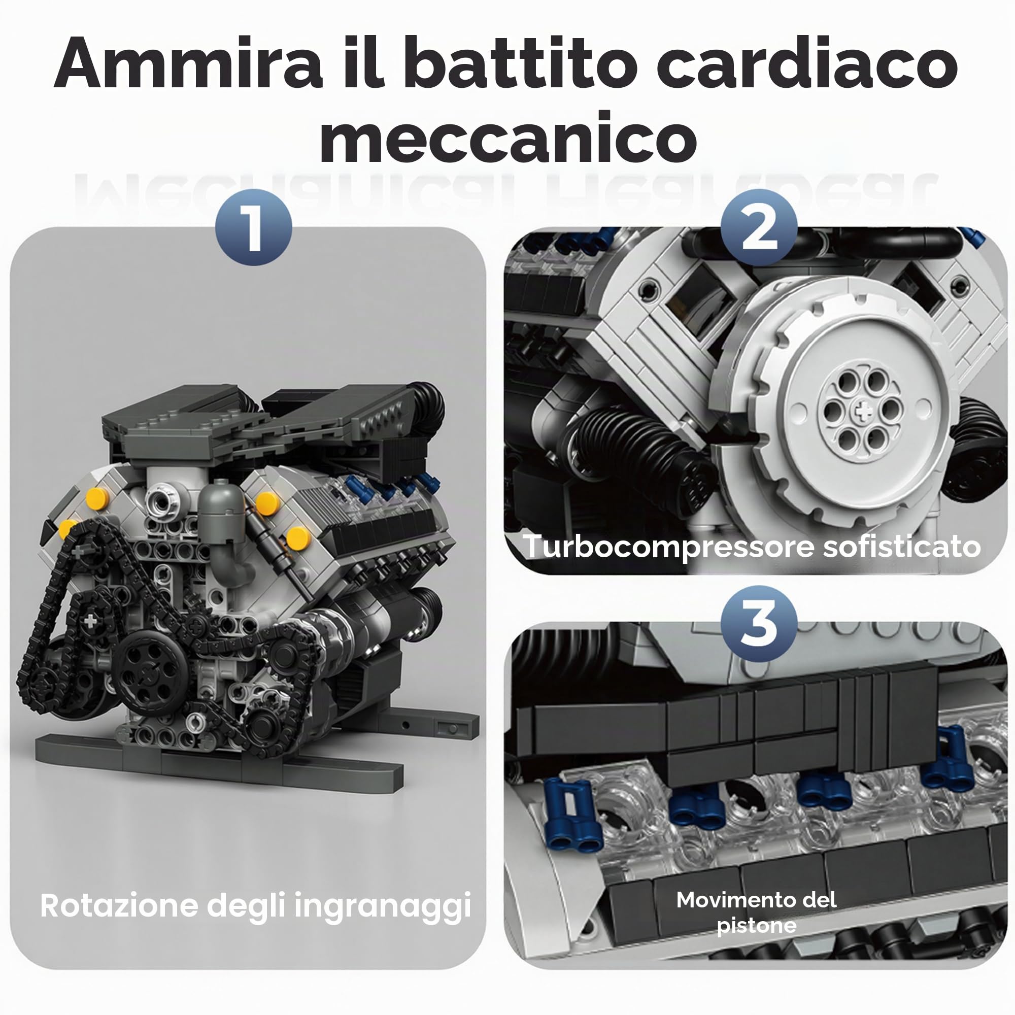 Mavo brix Kit modello di motore V8 funzionante, set da costruzione MOC da collezione con motore, decorazione per la casa e l'ufficio, bambini dai 14 anni in su e adulti, 931 pezzi