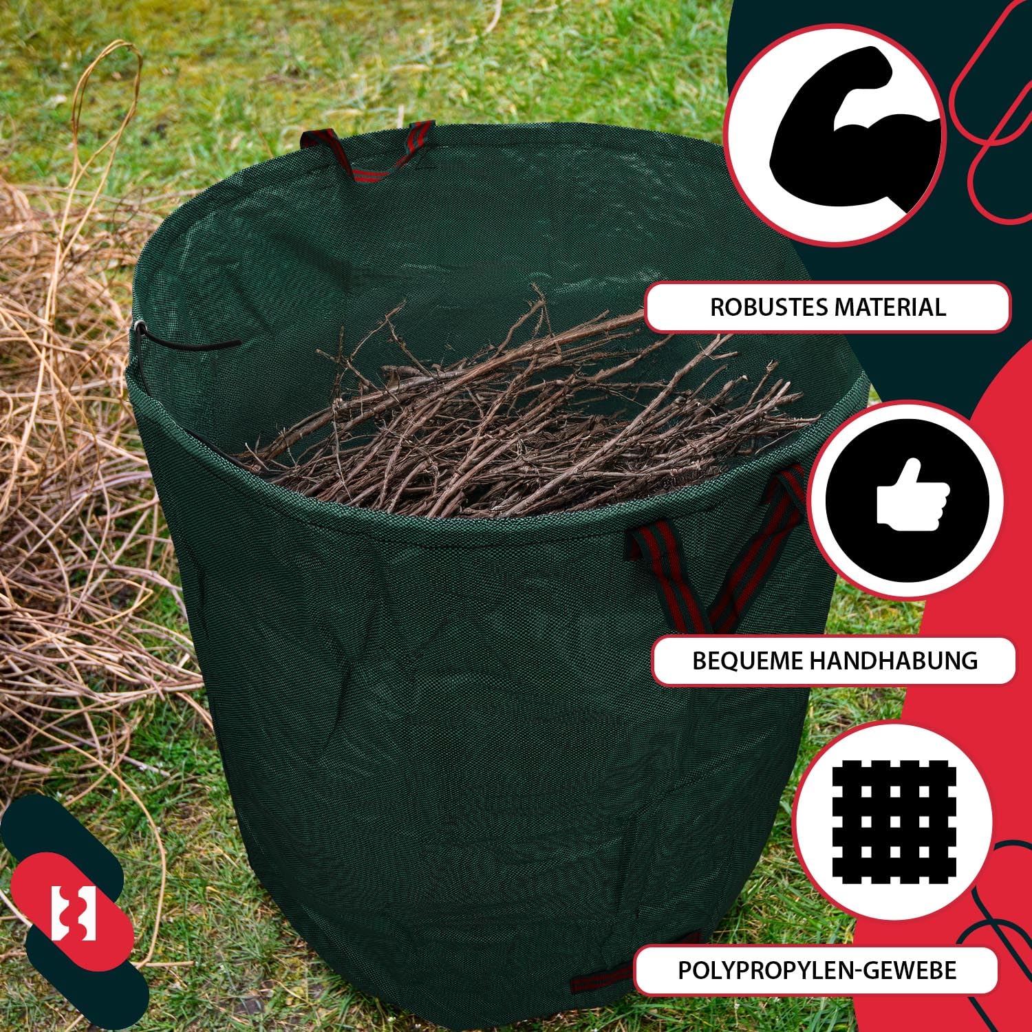 KOTARBAU® Lot de 3 sacs à déchets de jardin, 635 L. Idéal pour seau à mortier, plantes, feuilles et tontes de gazon. Sac rectangulaire pratique pour jardin et conteneur.