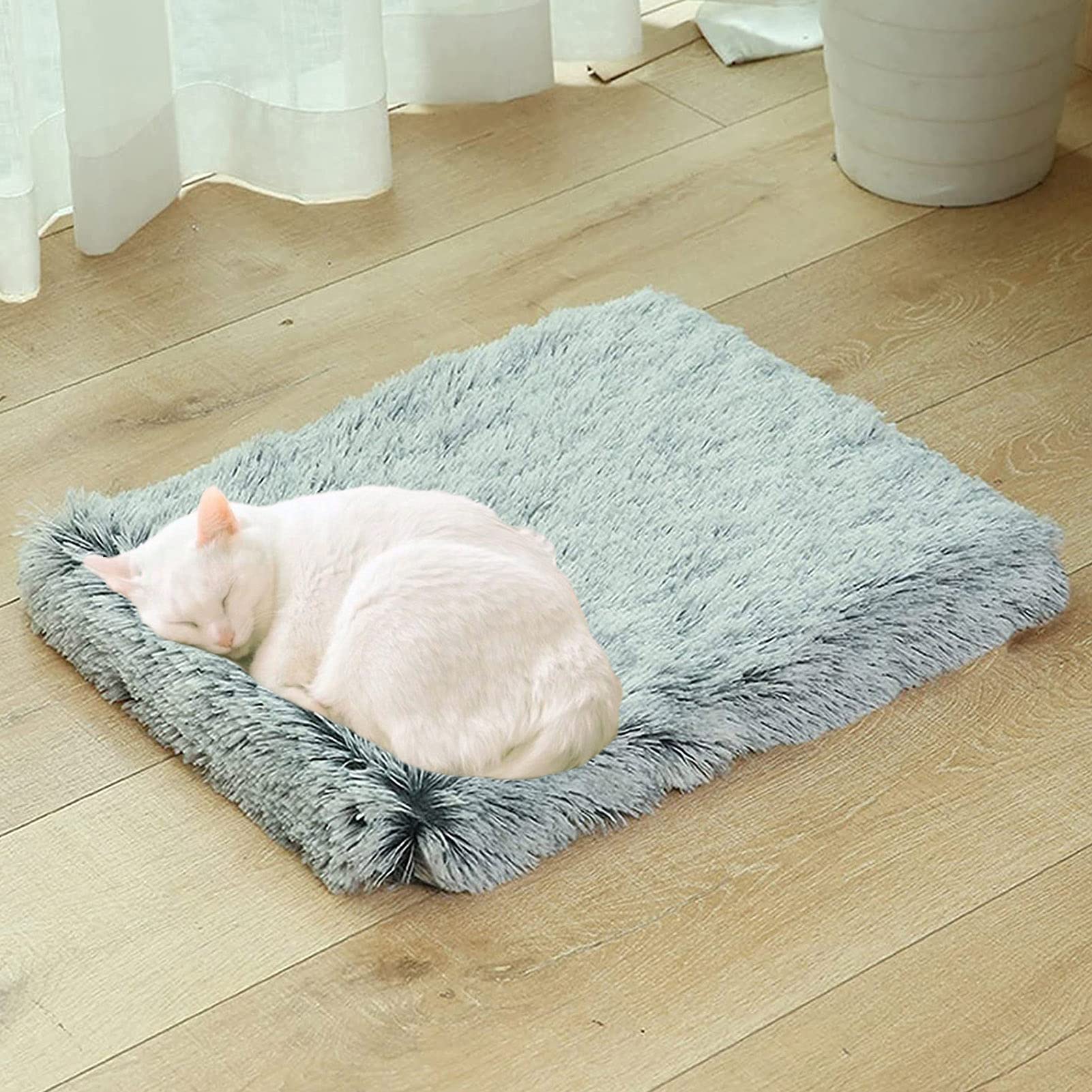 Waigg Kii Memory Foam Dog Crate Mattress,Large Orthopedic Calming Dog Bed Soft Fluffy Faux Fur Sleeping Cushion for Small Medium Large Dog Cat (L,Gray)