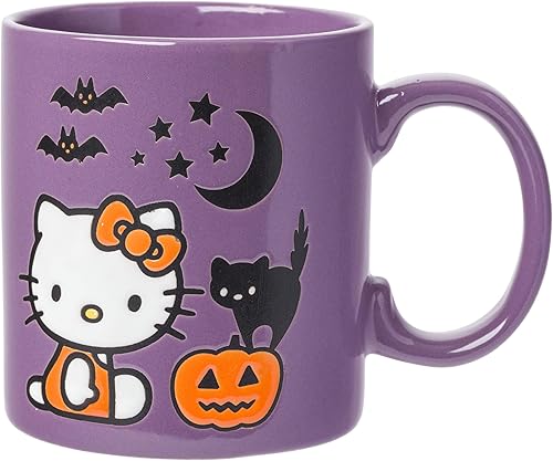 Silver Buffalo Sanrio Hello Kitty - Taza de cerámica resistente a la cera de murciélagos de calabaza de Halloween, 20 onzas
